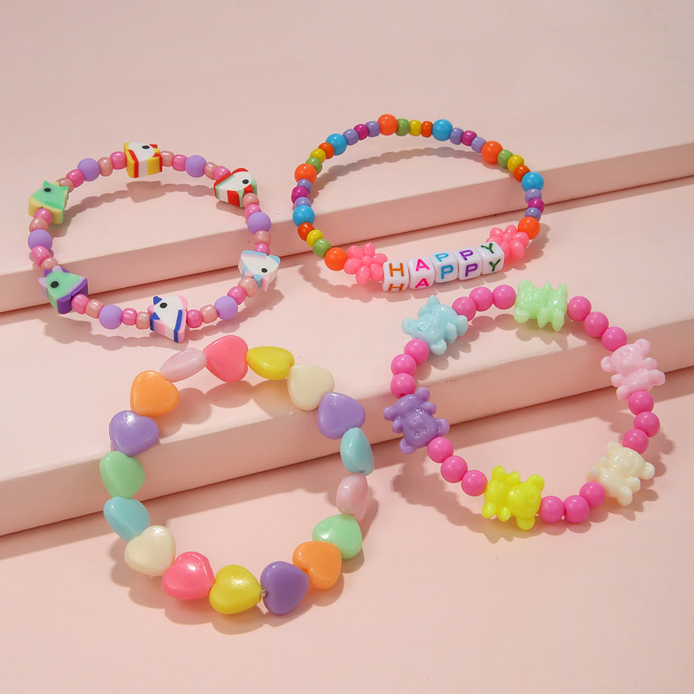 Juego de 4 pulseras con cuentas de acrílico de unicornio al por mayor